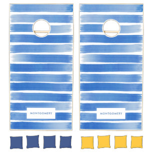 Coastal Beach Rustic Stripes Blue Personalized Cornhole Set