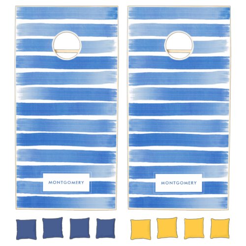 Coastal Beach Rustic Stripes Blue Personalized Cornhole Set