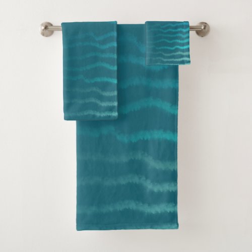 Coastal Beach Salty Turquoise Wave Abstract Design Bath Towel Set