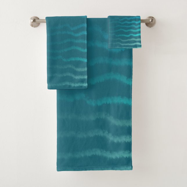 Coastal Beach Salty Turquoise Wave Abstract Design Bath Towel Set (Insitu)