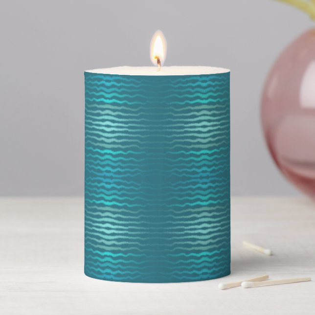 Coastal Beach Salty Turquoise Wave Abstract Design Pillar Candle (In Situ)