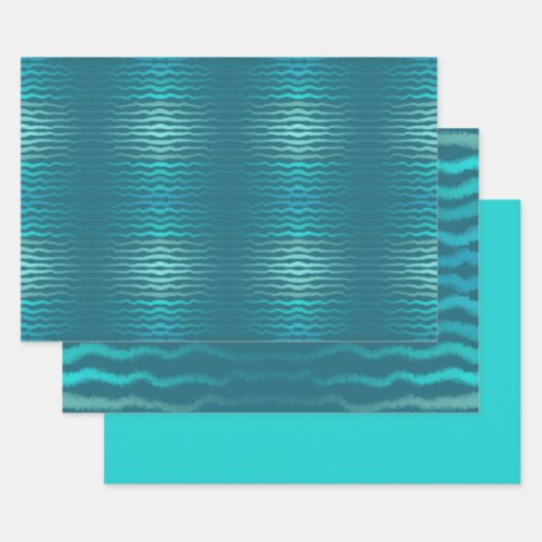 Coastal Beach Salty Turquoise Wave Abstract Design Wrapping Paper Sheets