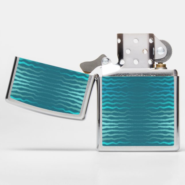 Coastal Beach Salty Turquoise Wave Abstract Design Zippo Lighter (Opened)