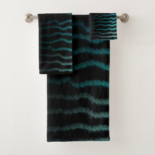 Coastal Beach Salty Turquoise Waves Abstract Art  Bath Towel Set