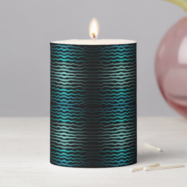 Coastal Beach Salty Turquoise Waves Abstract Art  Pillar Candle (In Situ)