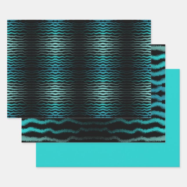 Coastal Beach Salty Turquoise Waves Abstract Art  Wrapping Paper Sheets (Set)