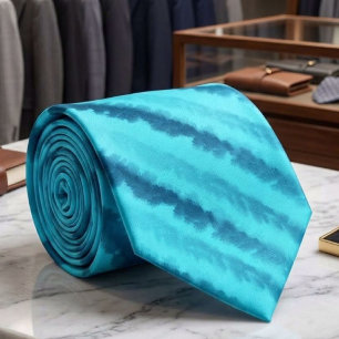Coastal Beach Salty Watercolor Waves On Turquoise Neck Tie
