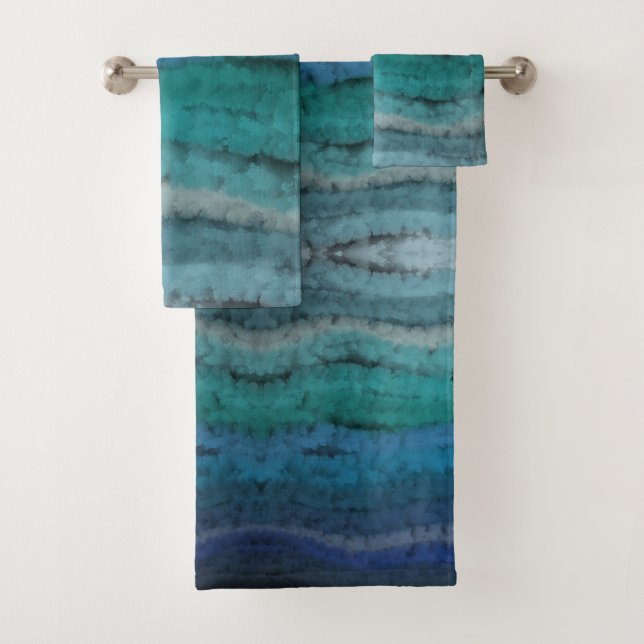 Coastal Beach Salty Waves On Black  Bath Towel Set (Insitu)