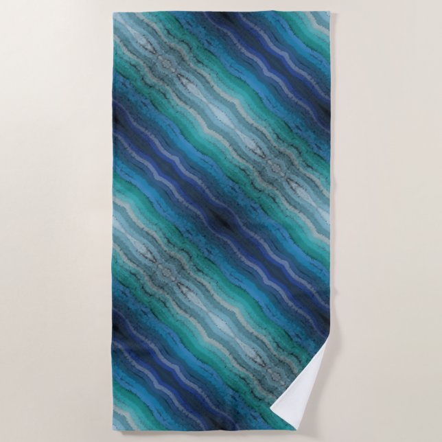 Coastal Beach Salty Waves On Black Beach Towel (Front)