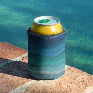 Coastal Beach Salty Waves On Black  Can Cooler
