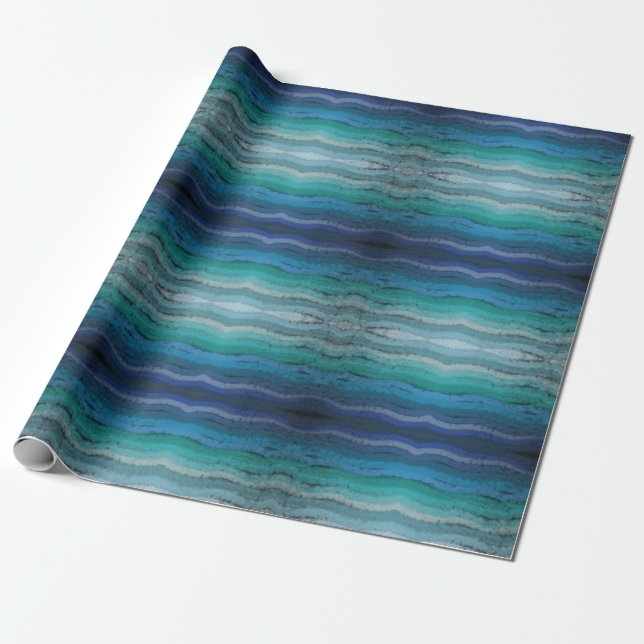 Coastal Beach Salty Waves On Black Wrapping Paper (Unrolled)