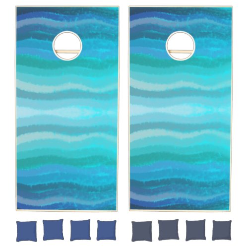 Coastal Beach Salty Waves On Turquoise  Cornhole Set