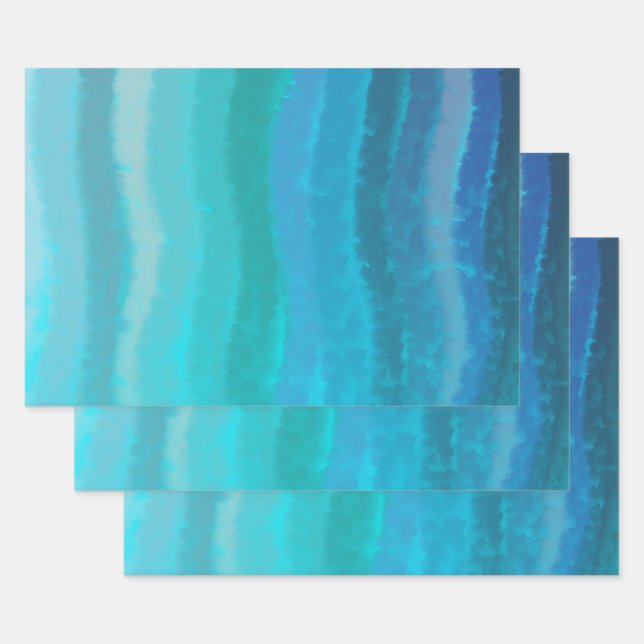 Coastal Beach Salty Waves On Turquoise  Wrapping Paper Sheets (Set)