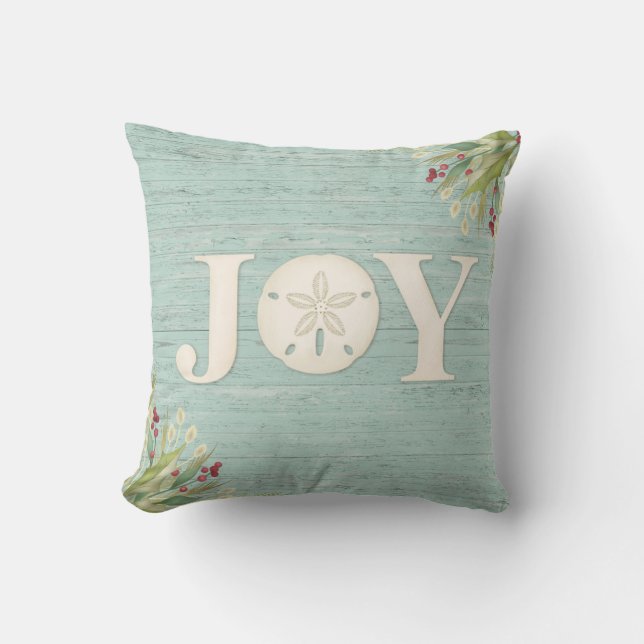 Coastal Beach Sand Dollar Christmas Joy Throw Pillow (Front)