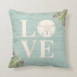 Coastal Beach Sand Dollar Throw Pillow<br><div class="desc">A Christmas throw pillow Showcasing the word LOVE. Decorated with a sand dollar,  beach grasses,  berries and a weathered wood background for your Christmas Beach decor.</div>