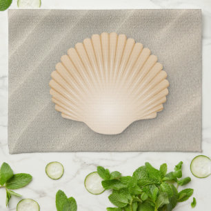 Coastal Beach Sand & Tan Seashell Kitchen Towel