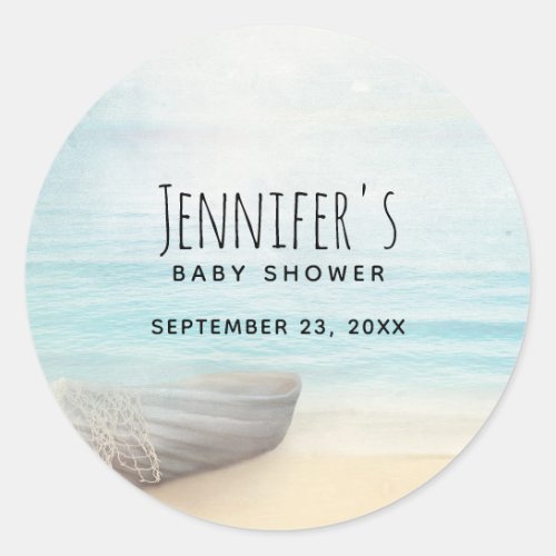 Coastal Beach Scene Nautical Baby Shower Classic Round Sticker
