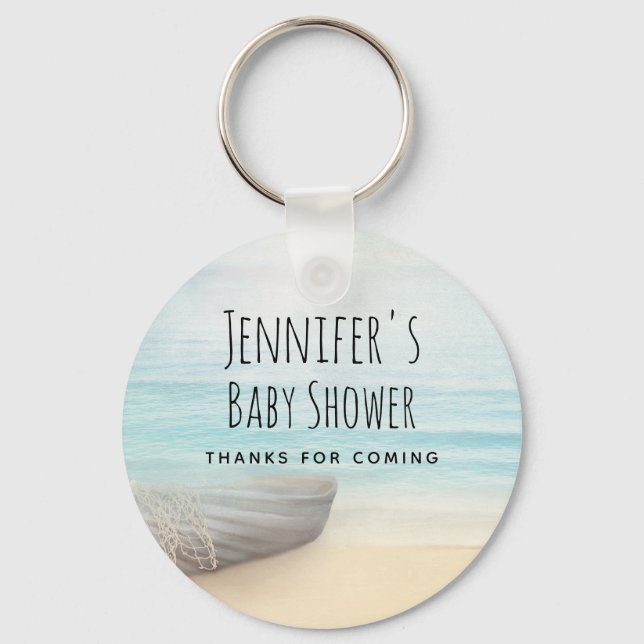 Coastal Beach Scene Nautical Baby Shower Thanks Keychain (Front)