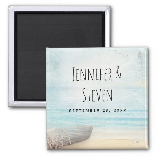 Coastal Beach Scene Nautical Themed Wedding Magnet