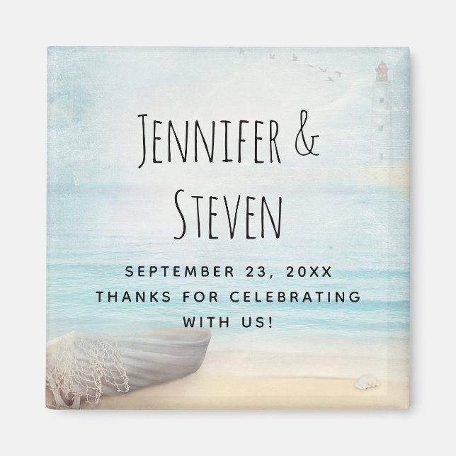 Coastal Beach Scene Nautical Wedding Thanks Magnet (Front)