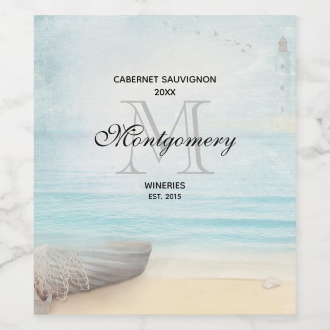 Coastal Beach Scene Nautical Wine Making Wine Label (Single Label)