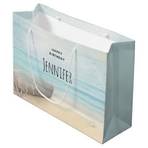 Coastal Beach Scene with a Fishing Boat Birthday Large Gift Bag