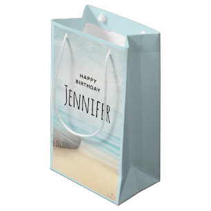 Coastal Beach Scene with a Fishing Boat Birthday Small Gift Bag