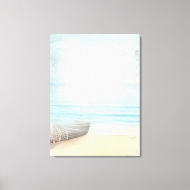 Coastal Beach Scene with a Fishing Boat Canvas Print (Front)