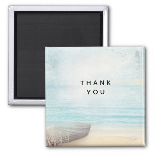 Coastal Beach Scene with a Fishing Boat Thank You Magnet