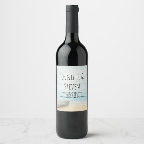 Coastal Beach Scene with a Fishing Boat Wedding Wine Label