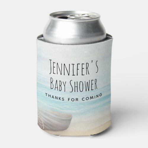 Coastal Beach Scene with Fishing Boat Baby Shower Can Cooler