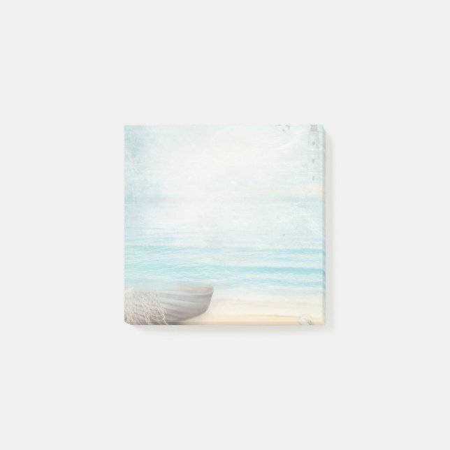 Coastal Beach Scene with Wooden Rowboat Post-it Notes (Front)