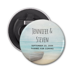 Coastal Beach Scene with Wooden Rowboat Wedding Bottle Opener