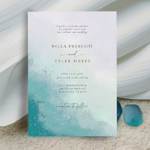 Coastal Beach Sea Glass Teal Lavender Chic Wedding Invitation