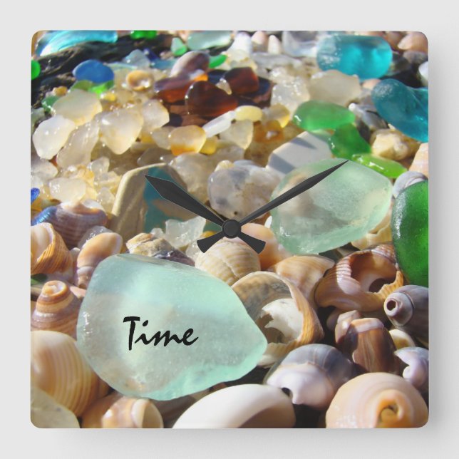 Coastal Beach Sea Glass Wall Clock Personalize (Front)
