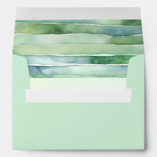Coastal Beach Sea Green Tide Pool Stripes Wedding Envelope