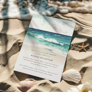 Coastal Beach Sea Sand Watercolor Baby Shower Invitation