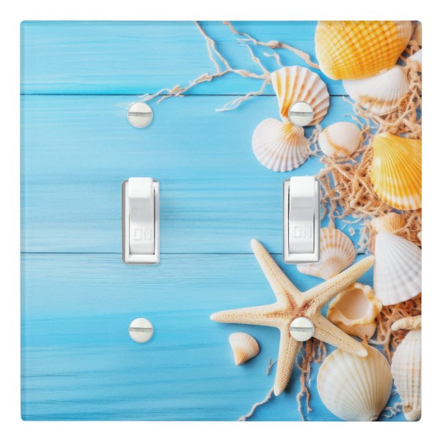 Coastal Beach Sea Shell Collage Light Switch Cover (In Situ)