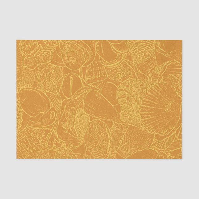 Coastal Beach Sea Shell Gold Yellow Decoupage Tissue Paper (Front)