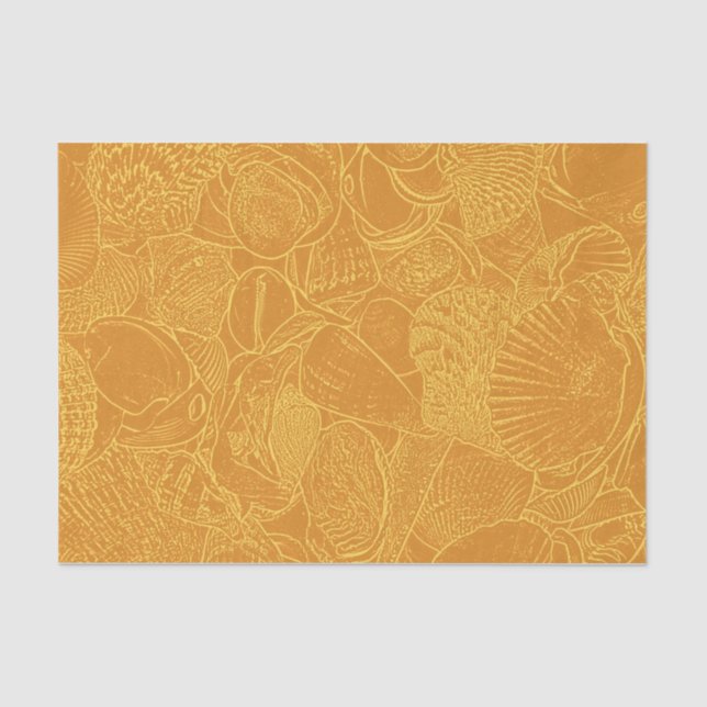 Coastal Beach Sea Shell Gold Yellow Decoupage Tissue Paper (Front)