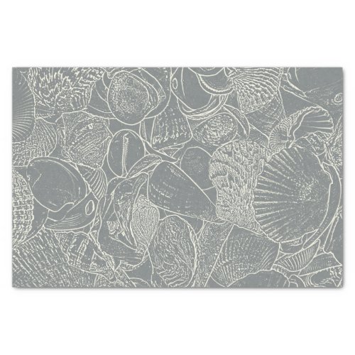 Coastal Beach Sea Shell Grey White Decoupage Tissue Paper