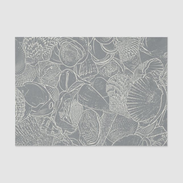 Coastal Beach Sea Shell Grey White Decoupage Tissue Paper (Front)