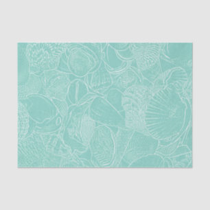 Coastal Beach Sea Shell Teal Green White Decoupage Tissue Paper