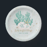 Coastal Beach SEAS & Greetings Turquoise Glitter Paper Plates<br><div class="desc">Coastal or beach-themed Christmas paper plates featuring turquoise faux glitter coral, sand dollars and faux gold glitter starfish with a faux gold glitter SEAS & GREETINGS typography design and optional custom text. OPTIONS: The sample is shown on the 7-inch round plate--other sizes and shapes are available on the ordering page...</div>
