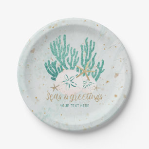 Coastal Beach SEAS & Greetings Turquoise Glitter Paper Plates