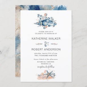 coastal beach seashell elegant Wedding Invitation