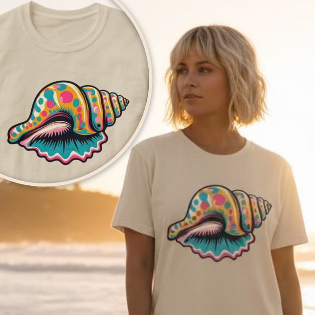 Coastal Beach Seashell Whimsical Pop Art  T-Shirt (Coastal Beach Seashell Whimsical Pop Art T-Shirt.)