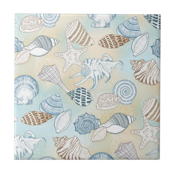 Coastal Beach Seashells Pattern Ceramic Tile | Zazzle.com