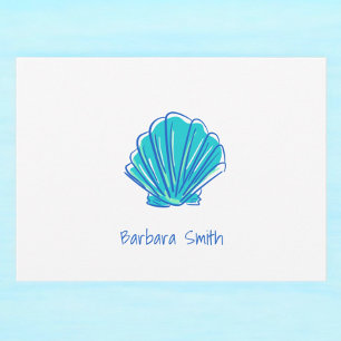 Coastal Beach Shell Blue Thank You Custom Note Card