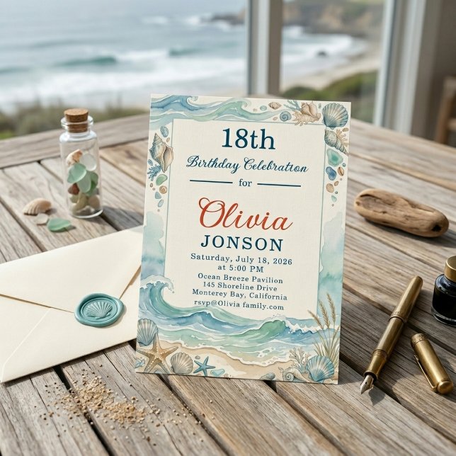 Coastal Beach Shells 18th Birthday Invitation (Creator Uploaded)